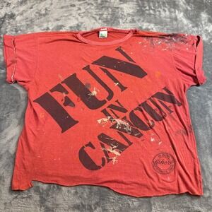 Vintage 90s Off Shore Cancun Graphic Tee Red Distressed Paint Splatter Large